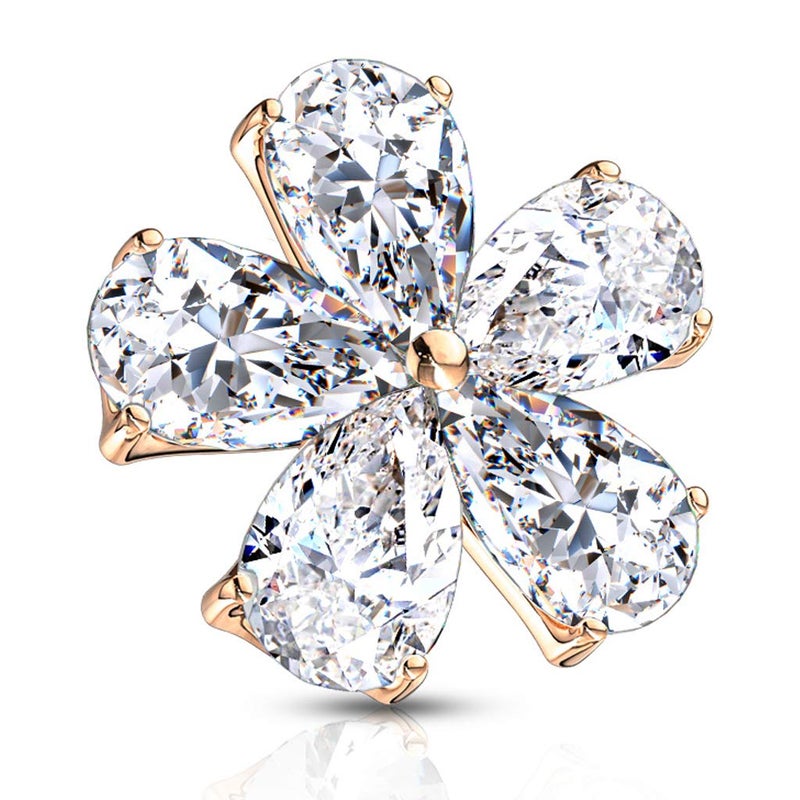 FIFTH CUE 14G Five Pear CZ Flower 316L Surgical Steel Internally Threaded Dermal Anchor Top (Rose Gold/Clear) - Image 1